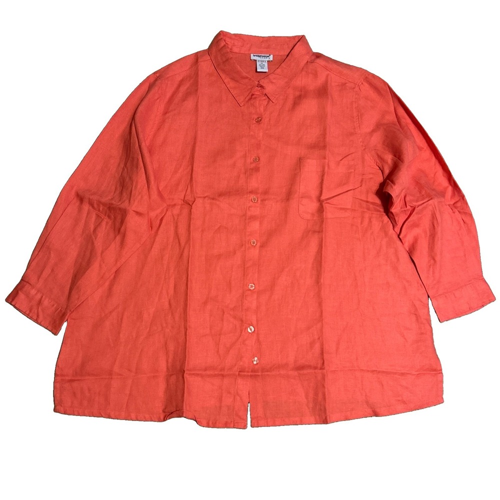 Bridgewater Studio 100% Linen Shirt Women's 3X Coral Button Front 3/4 Sleeve